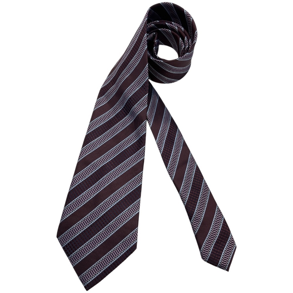 ERMENEGILDO ZEGNA Burgundy Striped Geometric Silk LUXURY Tie ITALY